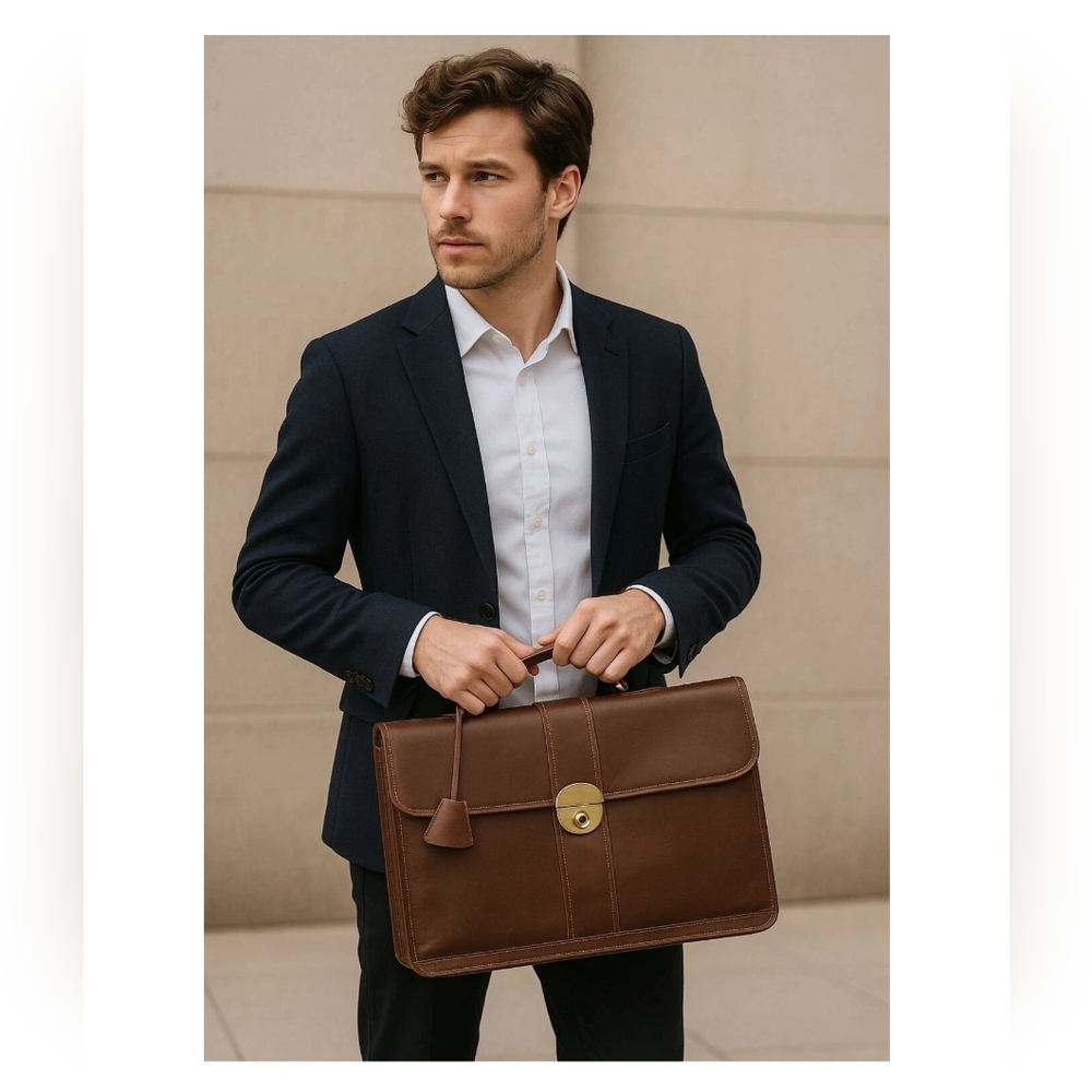 VTG Sudhaus 80's Leather Briefcase Key Detachable Strap Minimalist Old Money